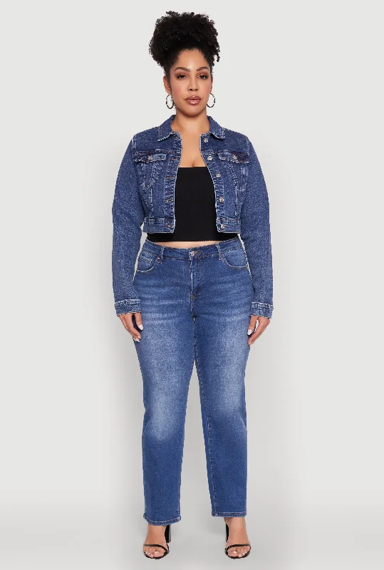 Latest Designer Men's JeansPlus Size WAX Cropped Jean Jacket