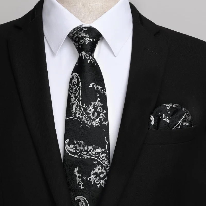 Men's Bamboo Fiber Shirts for Softness and BreathabilityMen's Shirt with Tie Handkerchief Set - WHITE/PAISLEY