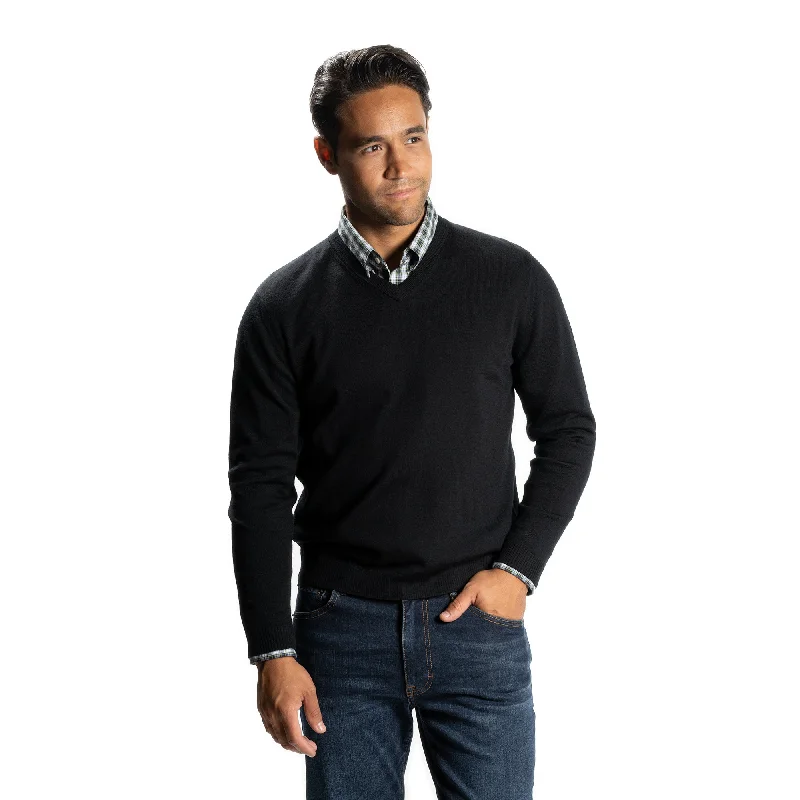 Men's Sweaters for Cold WeatherMerino Wool Sweaters V Neck - Black
