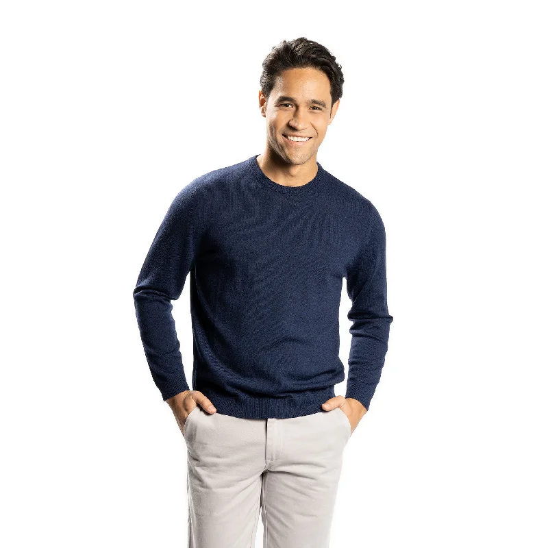 Men's Sweaters with Herringbone PatternsMerino Wool Sweaters Crew Neck - Navy