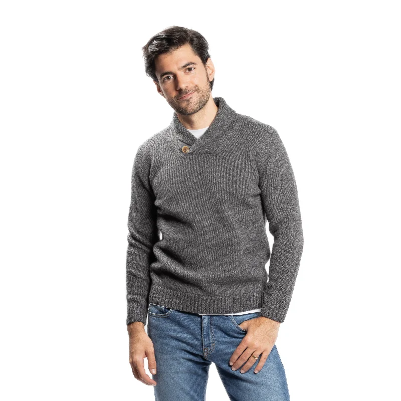 Men's Sweaters with Belt LoopsWool Shawl Collar Sweaters - Grey