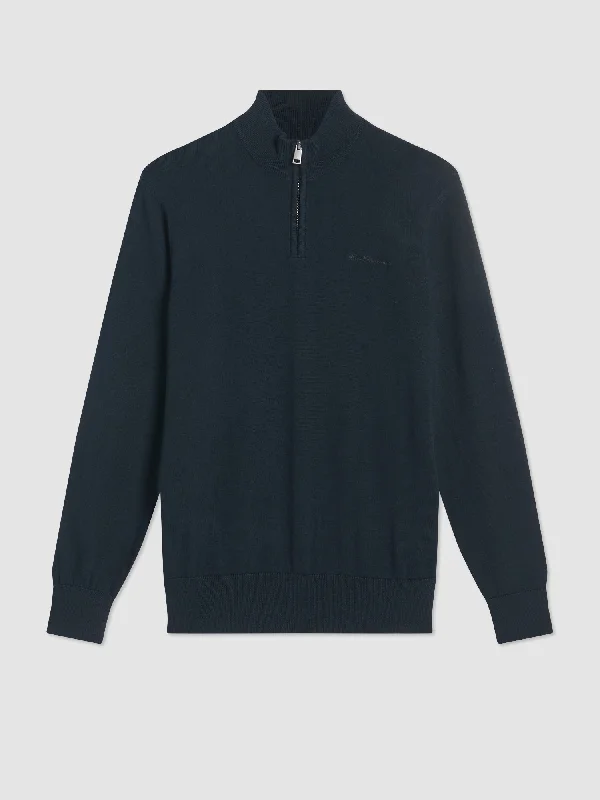 Men's Sweaters with High-Low HemlinesMerino Knit Half-Zip Sweater - Black