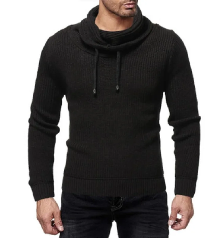 Men's Sweaters with Intarsia DesignsMen's Sweater Turtleneck Warm Pullover With Draw Strings