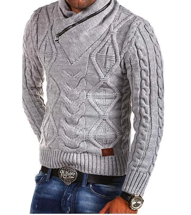 Men's Sweaters with Cable PatternsMen's Sweater V-Neck Zipper Turtleneck Sweater Pullover
