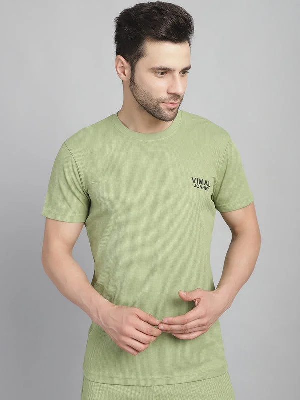 Men's Shirts with Mandarin CollarsMack Jonney Solid Green Round Neck Polyester Lycra Half sleeves Tshirt For Men Men's Shirts with Mandarin CollarsMack Jonney Solid Green Round Neck Polyester Lycra Half sleeves Tshirt For Men