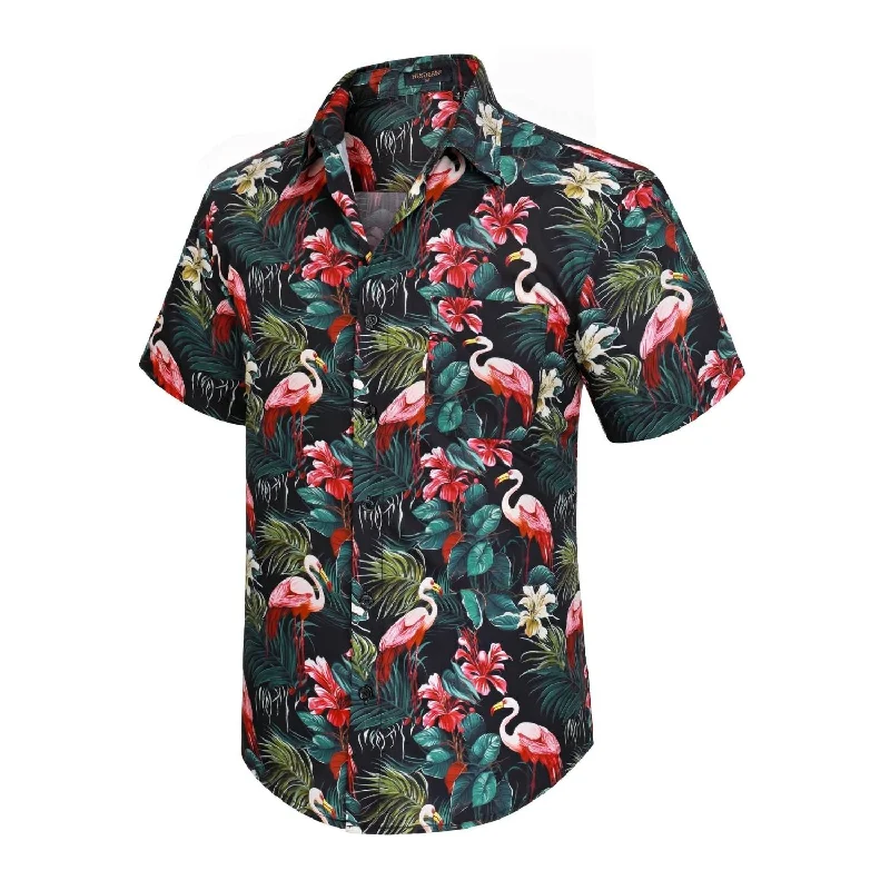 Men's Hawaiian Shirts for a Tropical VibeFunky Hawaiian Shirts with Pocket - 19-BLACK/FLAMINGO