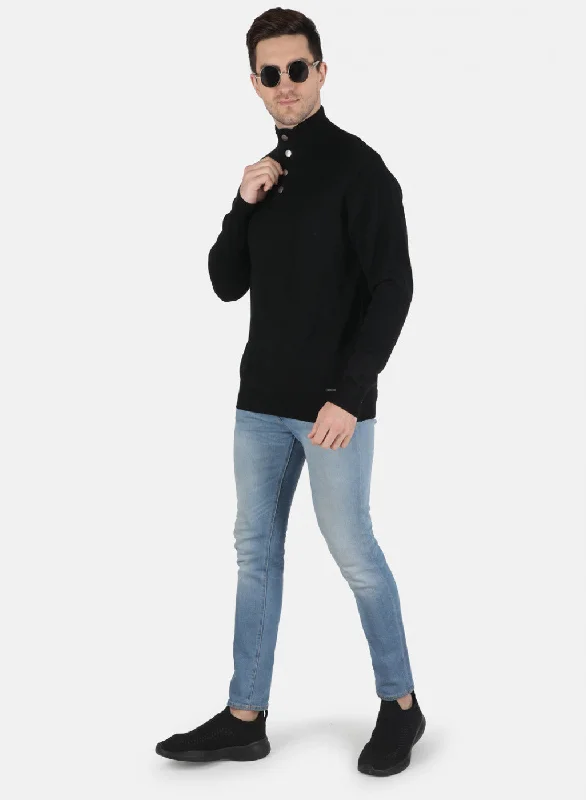 Men Black Solid Pullover