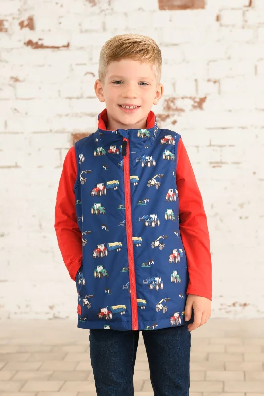 Men's Coats with Quick-Dry FabricAlex Gilet - Navy Tractor Print