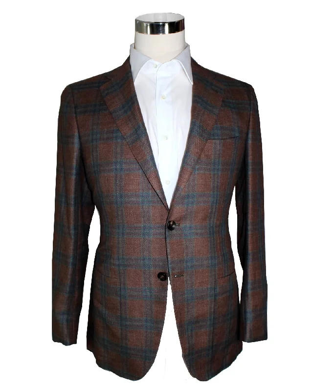 Kiton Sport Coat EU 48 - US 38 R Brown Turquoise Plaid Linen Cashmere Unlined Blazer REDUCED SALE Kiton Sport Coat EU 48 - US 38 R Brown Turquoise Plaid Linen Cashmere Unlined Blazer REDUCED SALE