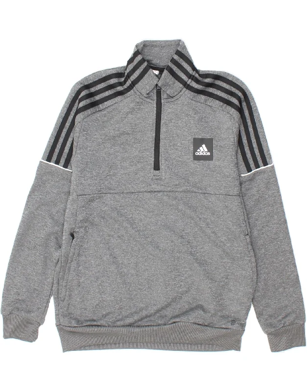 Men's Coats with Hand WarmersADIDAS Boys Zip Neck Sweatshirt Jumper 13-14 Years Grey Flecked Polyester