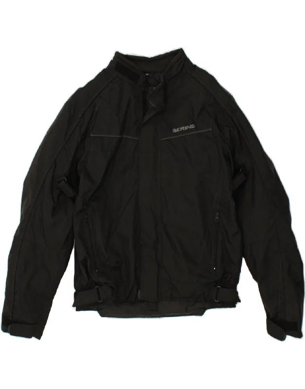 Men's Coats with PocketsBERING Mens Motorcycle Graphic Biker Jacket UK 42 XL Black Nylon