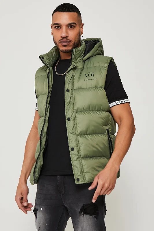 Men's Coats with Adjustable HemsChalton Hooded Puffer Gilet - Khaki