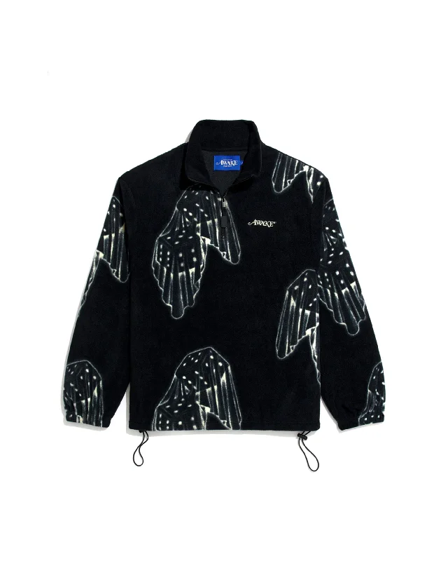 Men's Hoodies with Contrast Fabric PanelsDice Print Fleece Quarter Zip Pullover - Black / Cream Men's Hoodies with Contrast Fabric PanelsDice Print Fleece Quarter Zip Pullover - Black / Cream