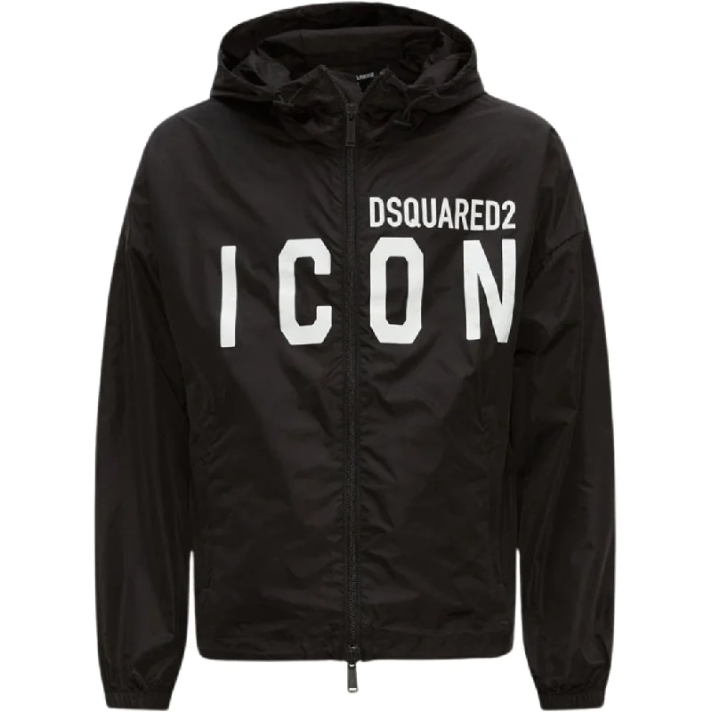 Men's Coats for Casual WearDsquared2 Large Icon Logo Thin Black Windbreaker Jacket