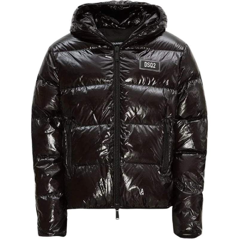 Men's Coats for Every OccasionDsquared2 Patch Logo Shiny Black Down Jacket