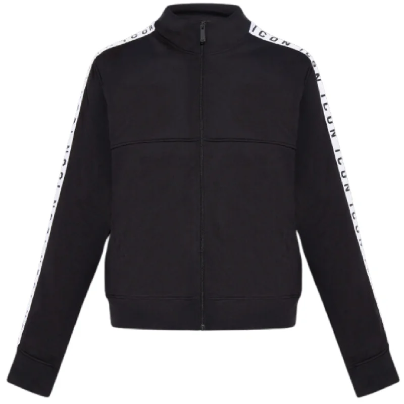 Men's Coats with Flannel LiningDsquared2 Taped Sleeves Dean Sport Fit Black Jacket
