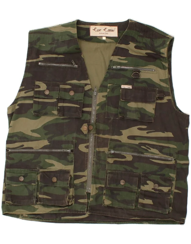 Men's Coats with HoodsEMME Mens Utility Gilet UK 40 Large Khaki Camouflage Cotton