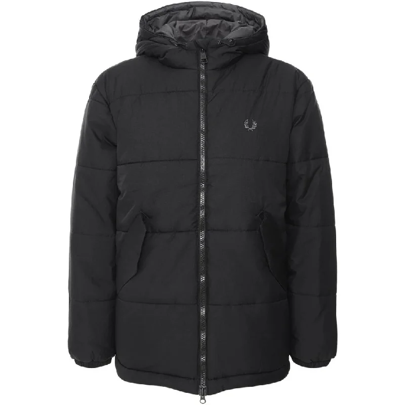 Men's Coats with Water-Repellent FabricFred Perry Black Primaloft Isulated Hooded Jacket Men's Coats with Water-Repellent FabricFred Perry Black Primaloft Isulated Hooded Jacket
