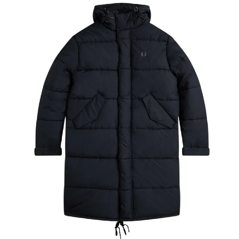 Men's Coats with Relaxed FitsFred Perry Hooded Quilted Parka Black Jacket
