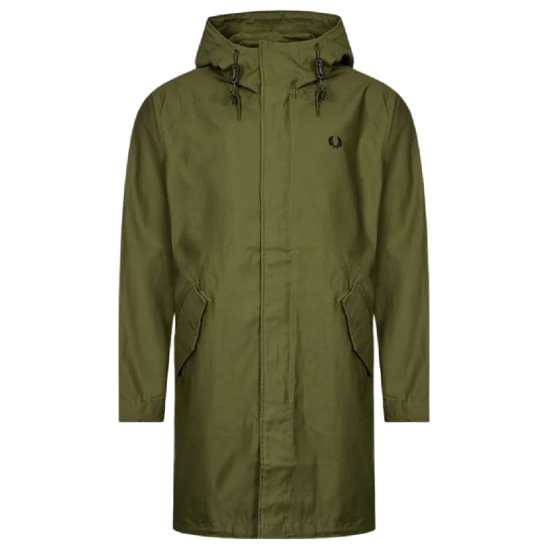 Men's Coats with Belted WaistsFred Perry Hooded Shell Parka Green Jacket