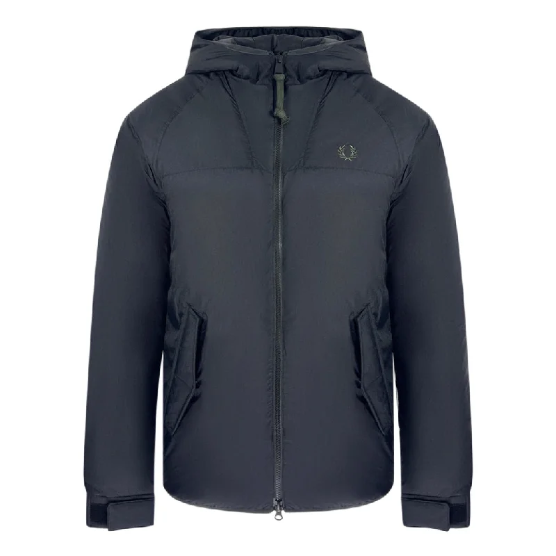 Men's Coats with Embroidered DetailsFred Perry Instulated Black Hooded Jacket