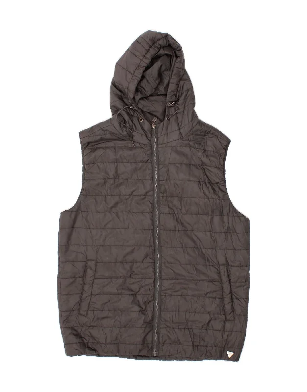 Unique Men's Flight JacketsGUESS Mens Hooded Padded Gilet UK 44 2XL Black Cotton