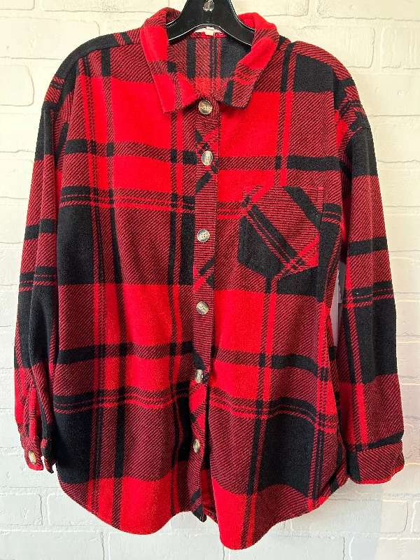 Men's Coats with Down InsulationJacket Shirt By Maurices In Black & Red, Size: M