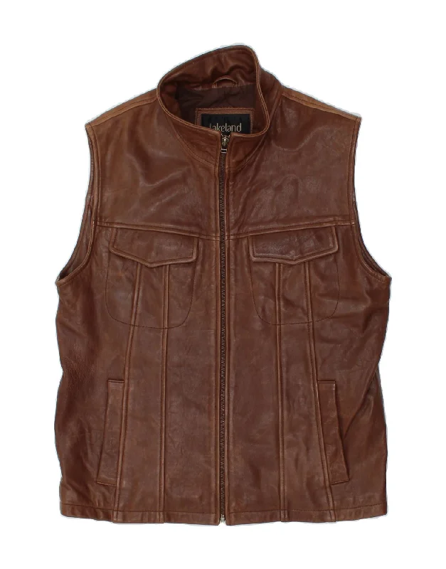 Men's Coats with Fur TrimLAKELAND Mens Leather Gilet UK 40 Large Brown Leather