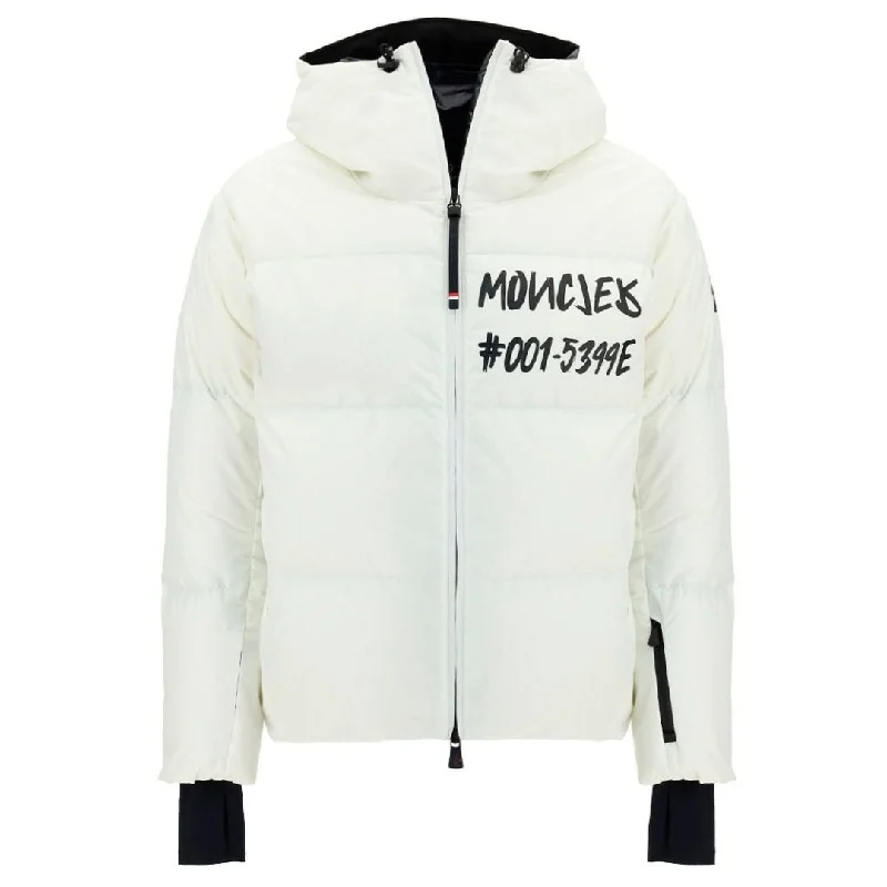 Men's Coats for RunningMoncler Grenoble Mazod Logo Printed Puffer White Hooded Jacket