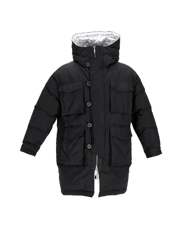 Men's Coats for Every OccasionOversized Black Polyester Puff Parka with Silver Lining Men's Coats for Every OccasionOversized Black Polyester Puff Parka with Silver Lining