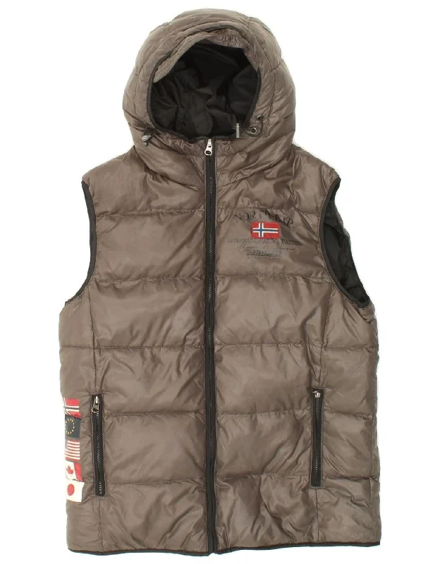 Men's Coats for Mild WeatherNAPAPIJRI Mens Graphic Hooded Padded Gilet UK 38 Medium Grey Polyester Men's Coats for Mild WeatherNAPAPIJRI Mens Graphic Hooded Padded Gilet UK 38 Medium Grey Polyester