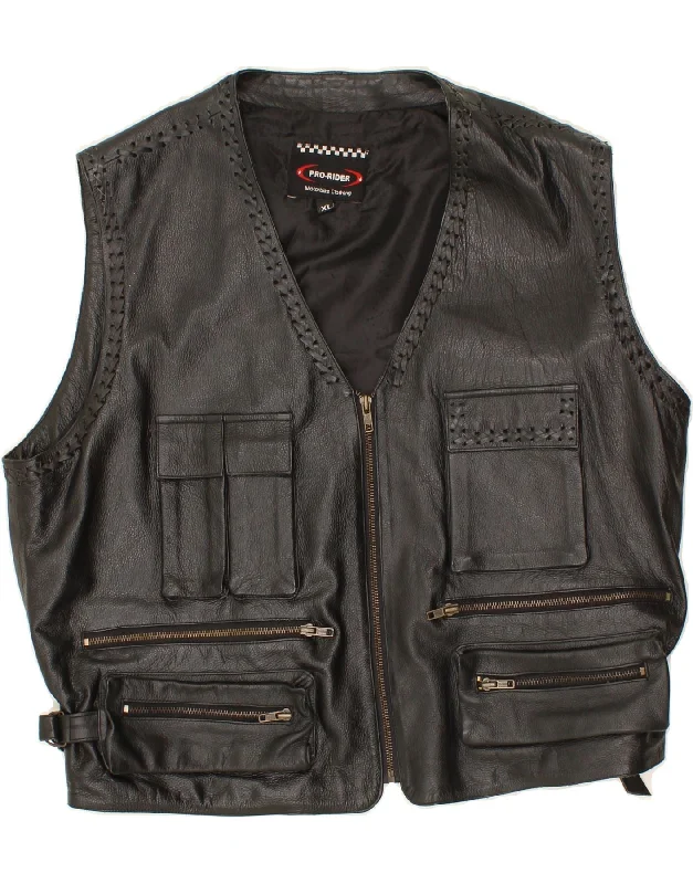 Men's Coats with ButtonsPRO-RIDER Mens Biker Leather Gilet UK 42 XL Black