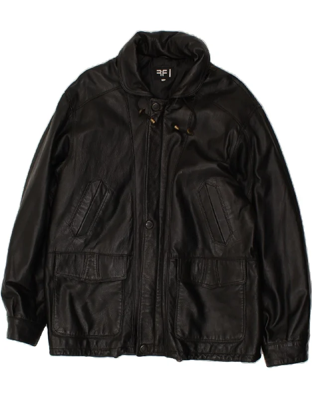 Men's Coats for WorkRFI Mens Hooded Leather Jacket IT 50 Large Black Leather