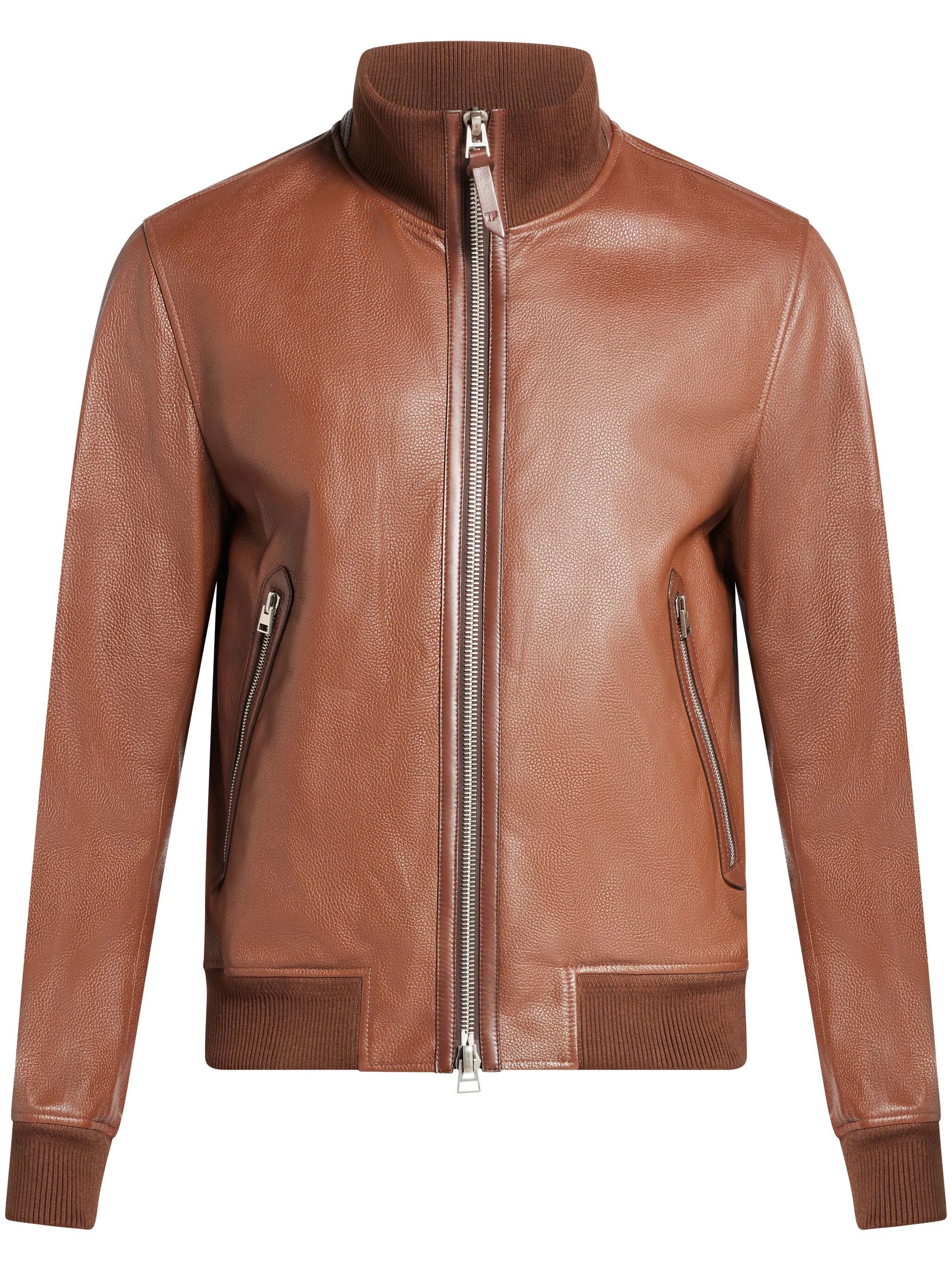 Men's Coats for Winter CampingRibbed-Edge Leather Bomber Jacket
