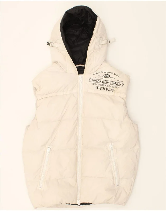 Men's Coats with Wind-Resistant FabricSCORPION BAY Mens Graphic Hooded Padded Gilet UK 38 Medium White Polyamide Men's Coats with Wind-Resistant FabricSCORPION BAY Mens Graphic Hooded Padded Gilet UK 38 Medium White Polyamide