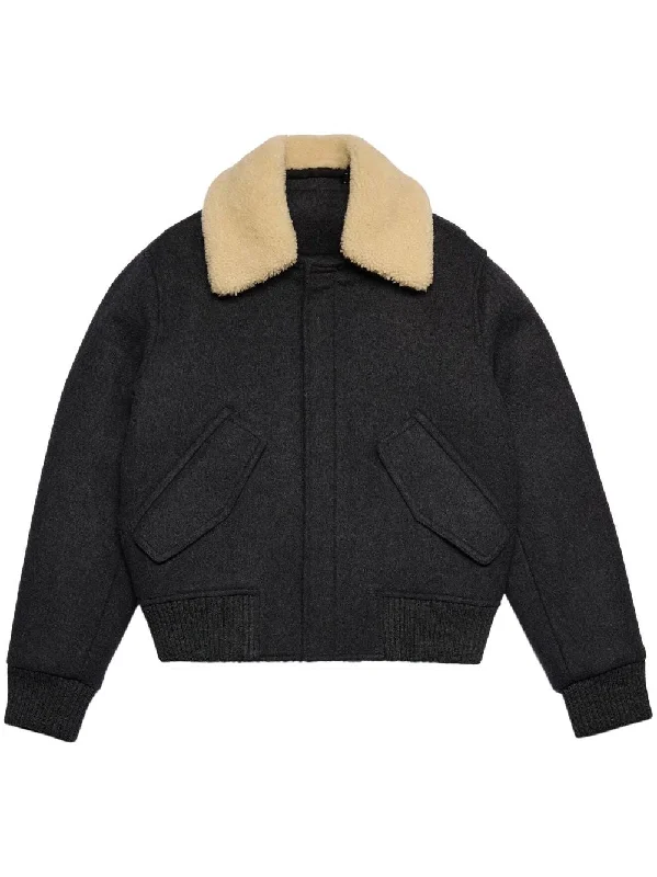 Men's Coats with Quilted LiningShearling-Collar Wool Bomber Jacket