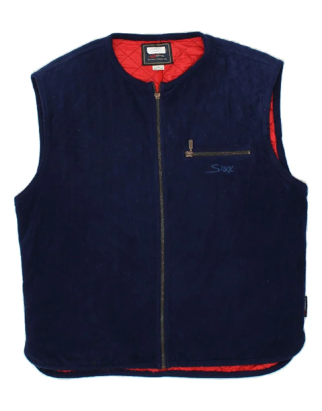 Cool Men's Pea CoatsSILVY Mens Fleece Gilet UK 42 XL Navy Blue Polyester