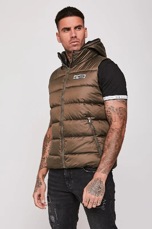 Men's Coats for Dressy OccasionsStamford Brook Hooded Puffer Gilet Khaki