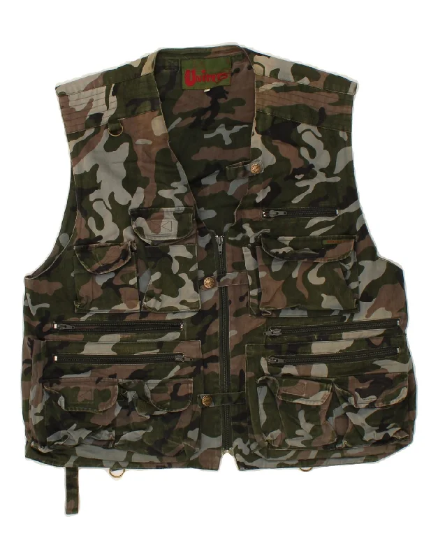 Men's Coats with LiningUNIVERS Mens Utility Gilet IT 52 XL Green Camouflage Cotton