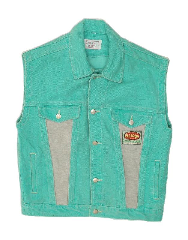 Men's Coats for LayeringVINTAGE Mens Denim Gilet UK 38 Medium Turquoise Colourblock Cotton Men's Coats for LayeringVINTAGE Mens Denim Gilet UK 38 Medium Turquoise Colourblock Cotton