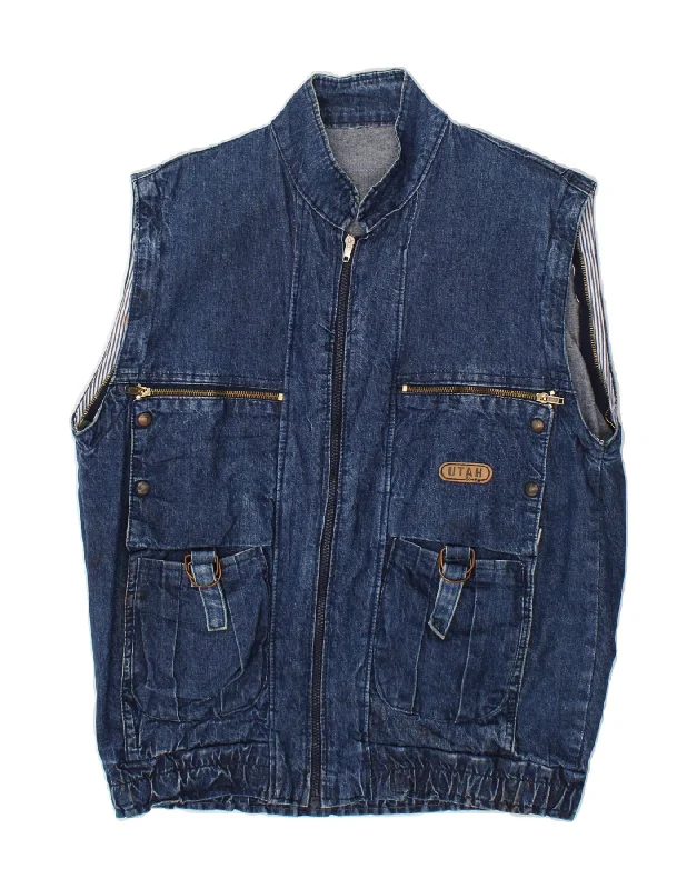 Men's Coats with Snap ButtonsVINTAGE Mens Denim Gilet UK 40 Large Blue