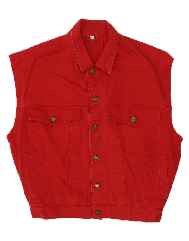 Men's Coats for City WearVINTAGE Mens Denim Gilet UK 40 Large Red Cotton