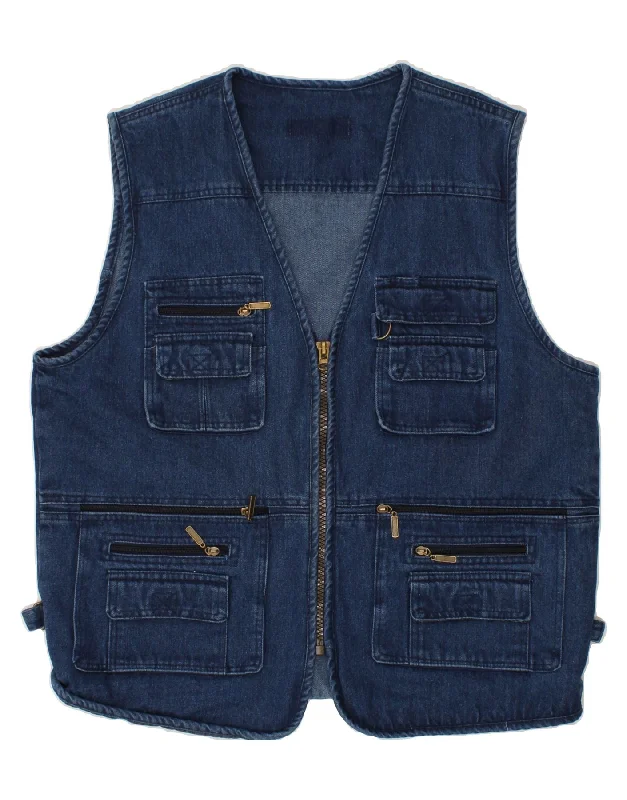 Men's Coats with Snap ButtonsVINTAGE Mens Denim Utility Gilet UK 40 Large Blue