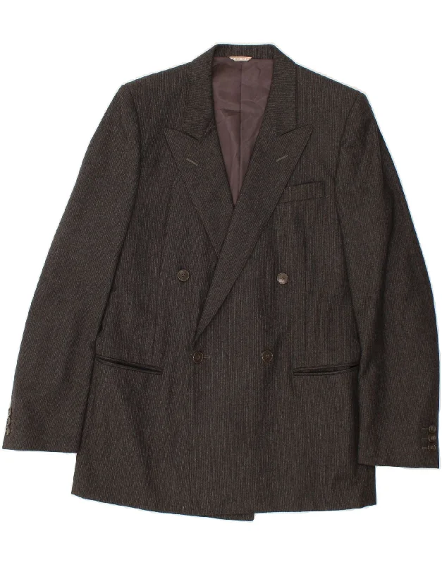 Men's Coats with Vintage StyleVINTAGE Mens Double Breasted Blazer Jacket UK 36 Small Grey Pinstripe
