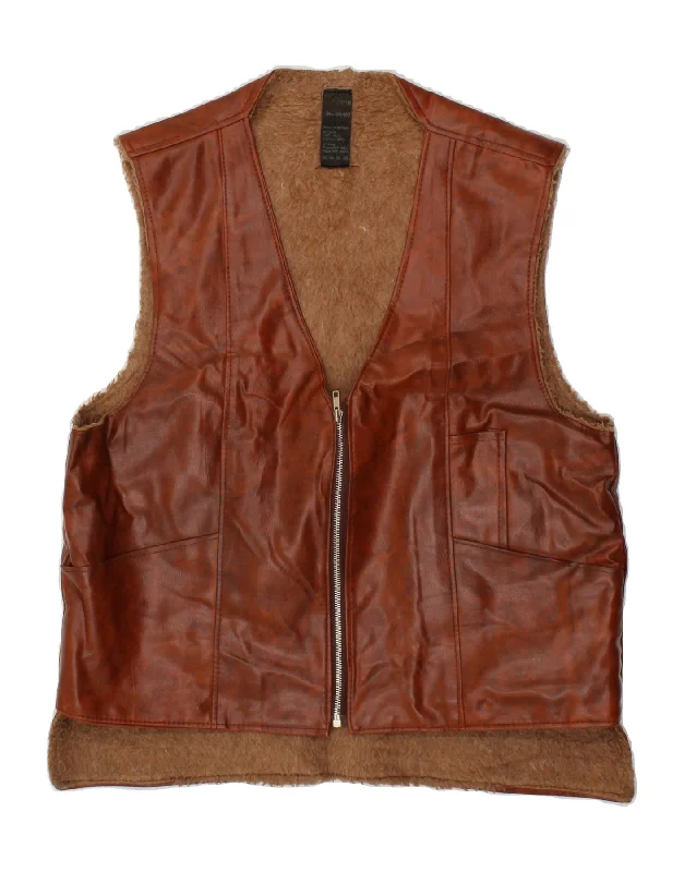 Men's Coats Made in ItalyVINTAGE Mens Faux Leather Gilet UK 38 Medium Brown PVC