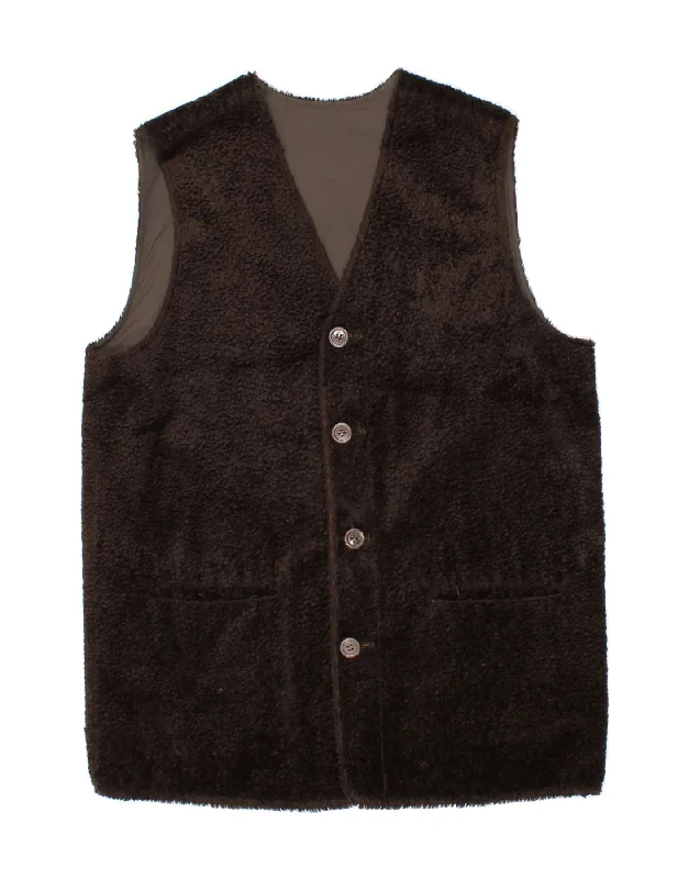Unique Men's Flight JacketsVINTAGE Mens Fleece Gilet UK 38 Medium Brown