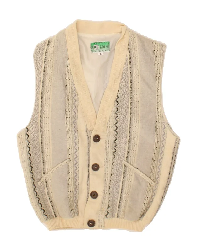 Men's Coats with Modern CutsVINTAGE Mens Gilet UK 36 Small Beige Fair Isle Linen
