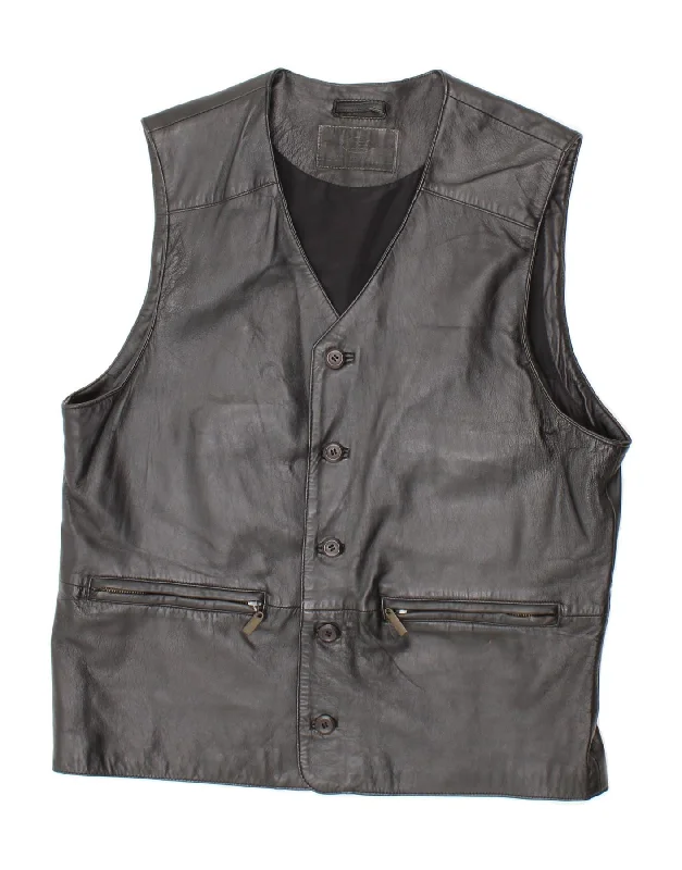 Men's Coats with Quick-Dry FabricVINTAGE Mens Leather Gilet IT 52 XL Black Leather