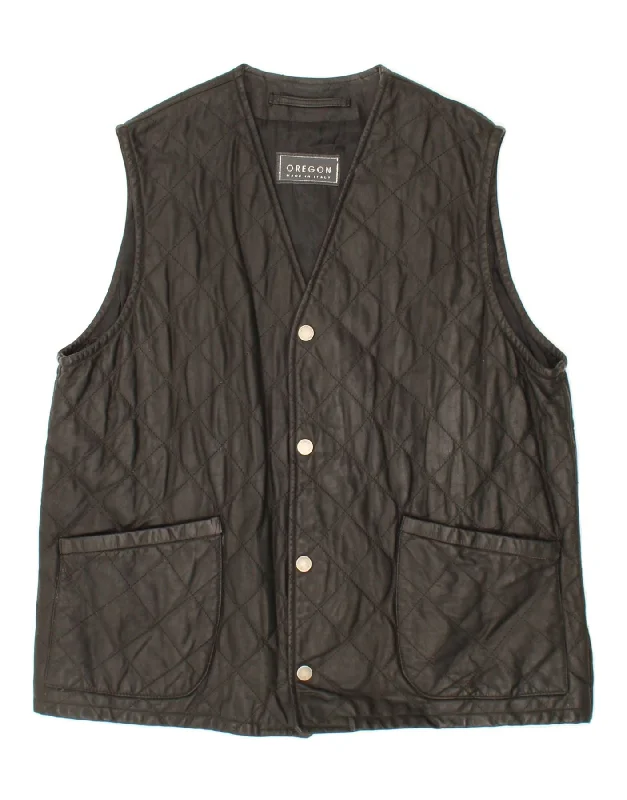 Men's Coats for SnowshoeingVINTAGE Mens Leather Gilet IT 52 XL Black Leather