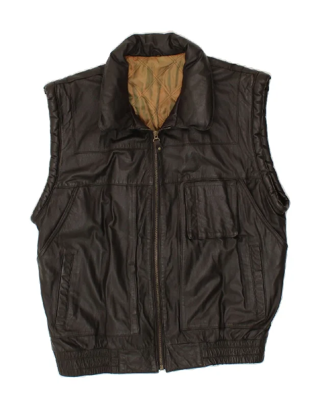 Men's Coats for TravelVINTAGE Mens Leather Gilet IT 52 XL Brown Leather